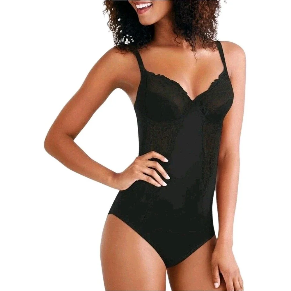 Maidenform FL1456 Flexees 42D Lace Bodybriefer Built-In Bra Firm Body Shaper